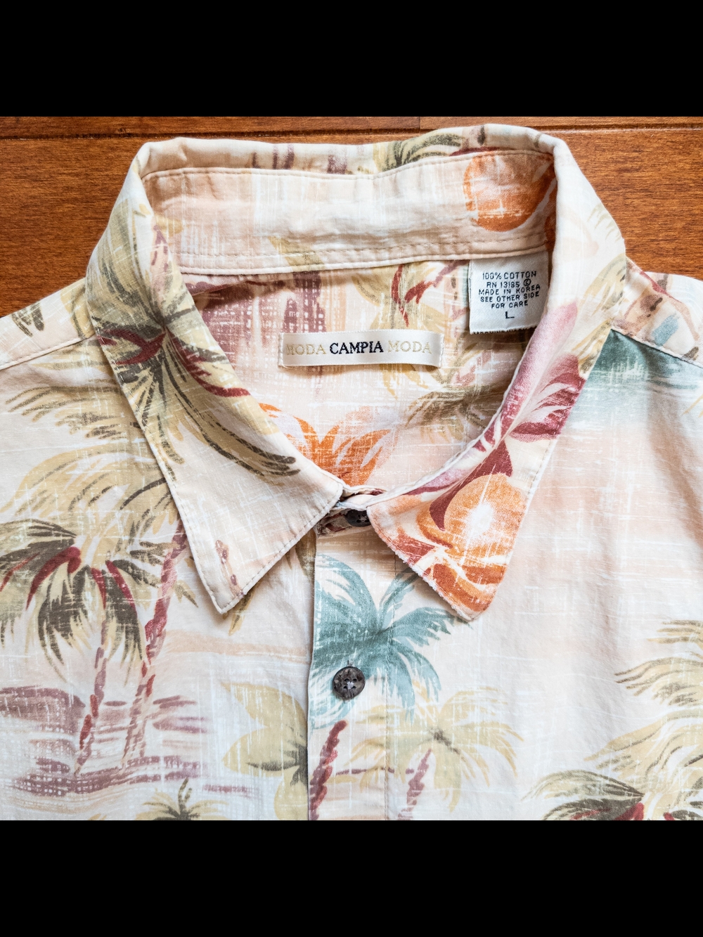 90s Campia Moda Men's Hawaiian Pastel Tropical Palm Button-Down Shirt - Size L